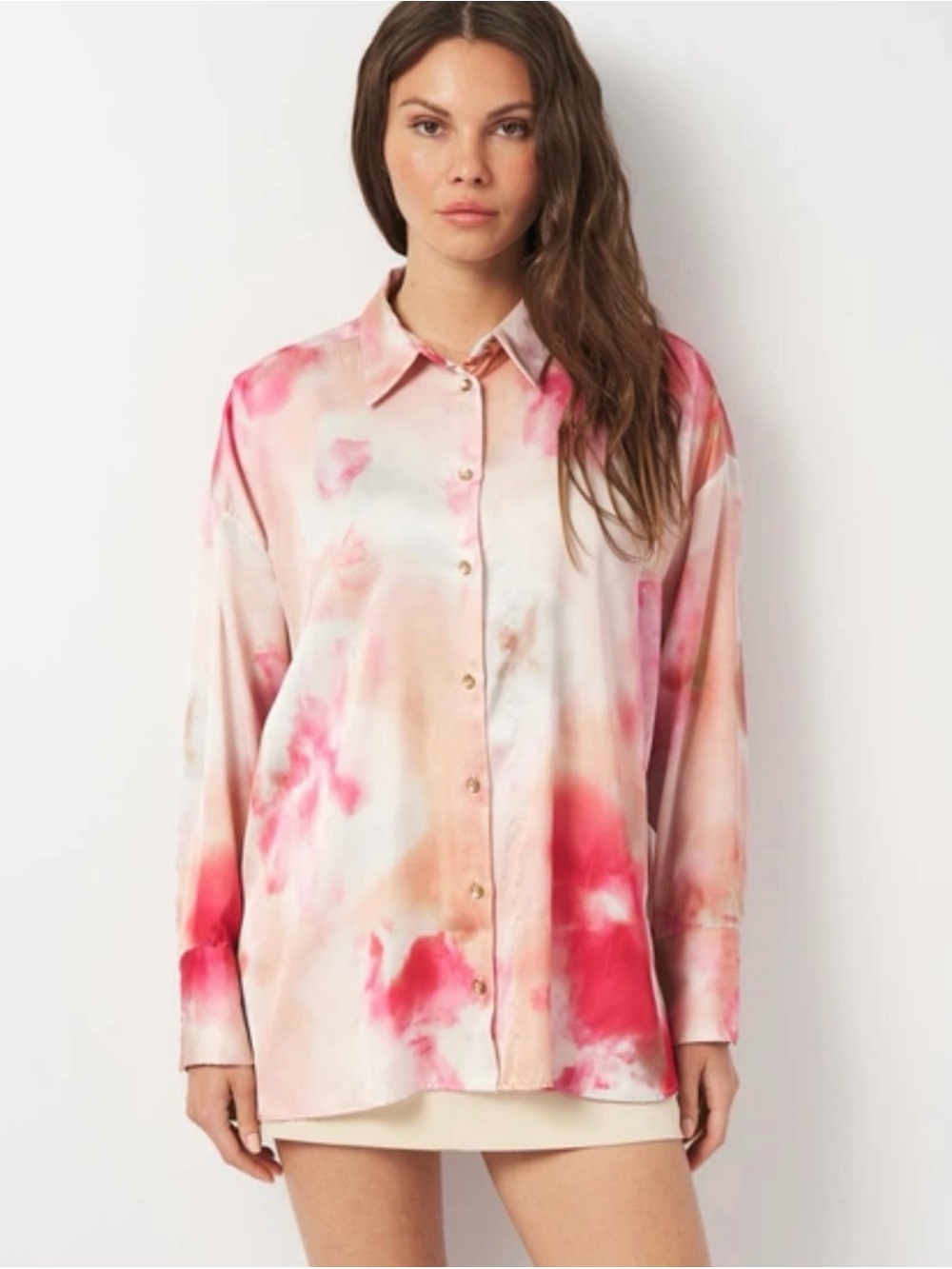 ZARA Tie-Dye Print Shirt Blouse Multicolor Size L